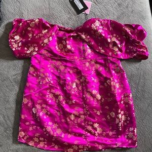 Shape Magenta Floral Bardot Bodycon Dress—-